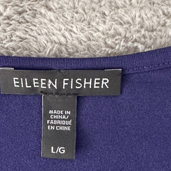 Eileen Fisher 100% Silk Long Sleeve Shirt Blouse Women's size LARGE Purple Blue - Picture 2 of 5